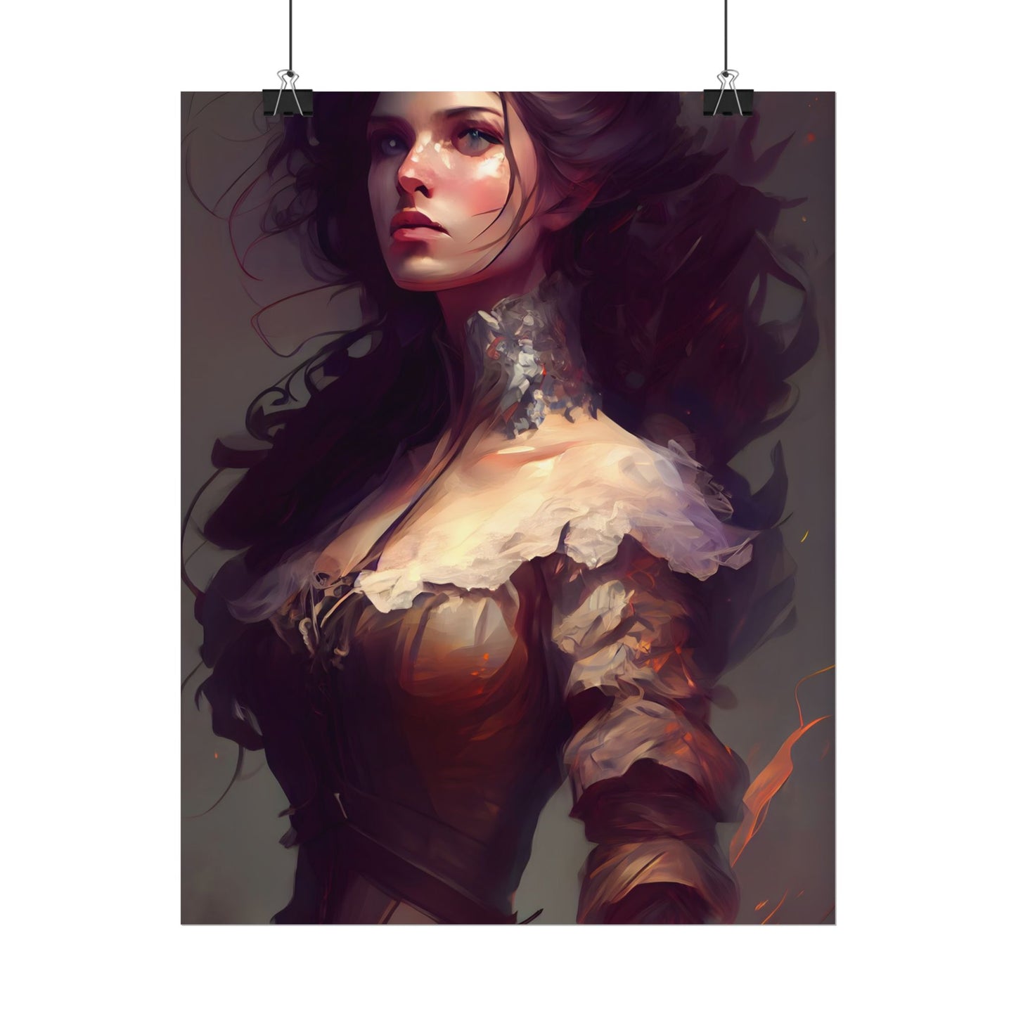 Lovely Brown Hair Portrait: Stunning Female Art - Poster