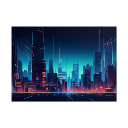 Melancholic Night Cyberpunk Cityscape: Neon Dreams Digital Art - Poster