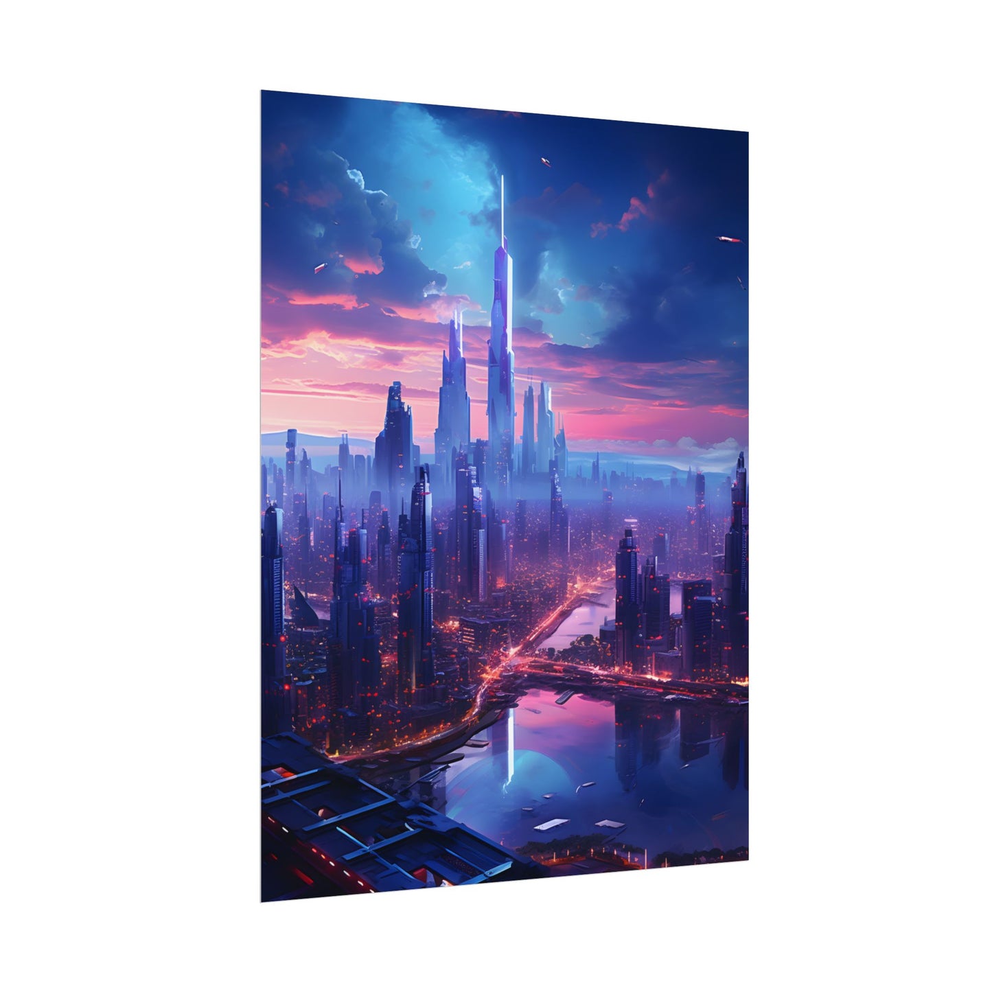 Cyberpunk Dystopia: Futuristic Cityscape Digital Art - Poster