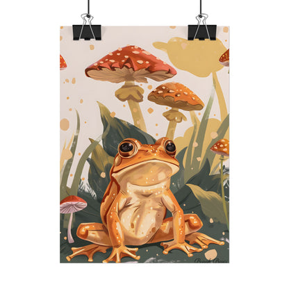 Retro Frog's Smile: Colorful Mushroom Illustration - Poster
