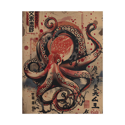 Stylized Octopus in Ukiyo-E Style: Japanese Artwork - Poster