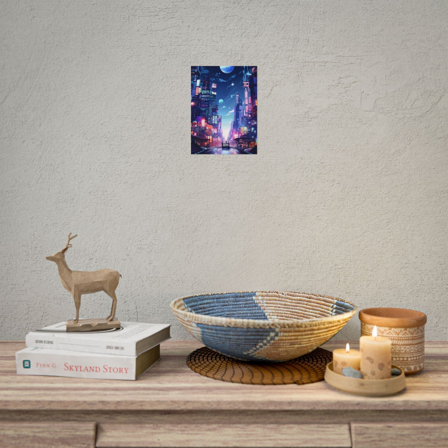 Melancholic Night in Cyberpunk City: Urban Landscape Art - Poster