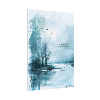 Serene Landscape: A Peaceful Nature Scene with Inspirational Quote - Poster