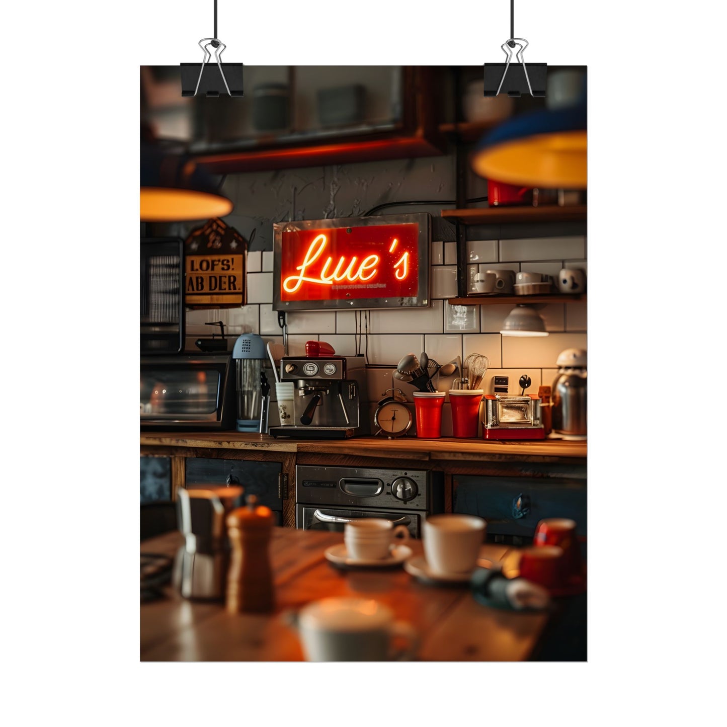 Cozy Retro Kitchen Artwork: Lukes Diner Sign Digital Art - Poster