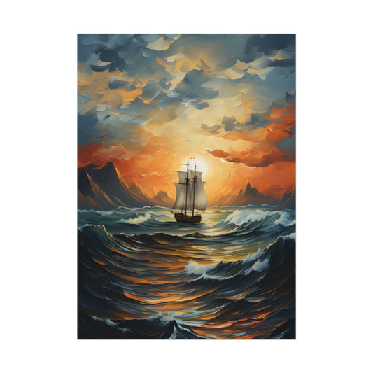 Magnificent Ship Amidst Tempest: Oil Painting Masterpiece - Poster