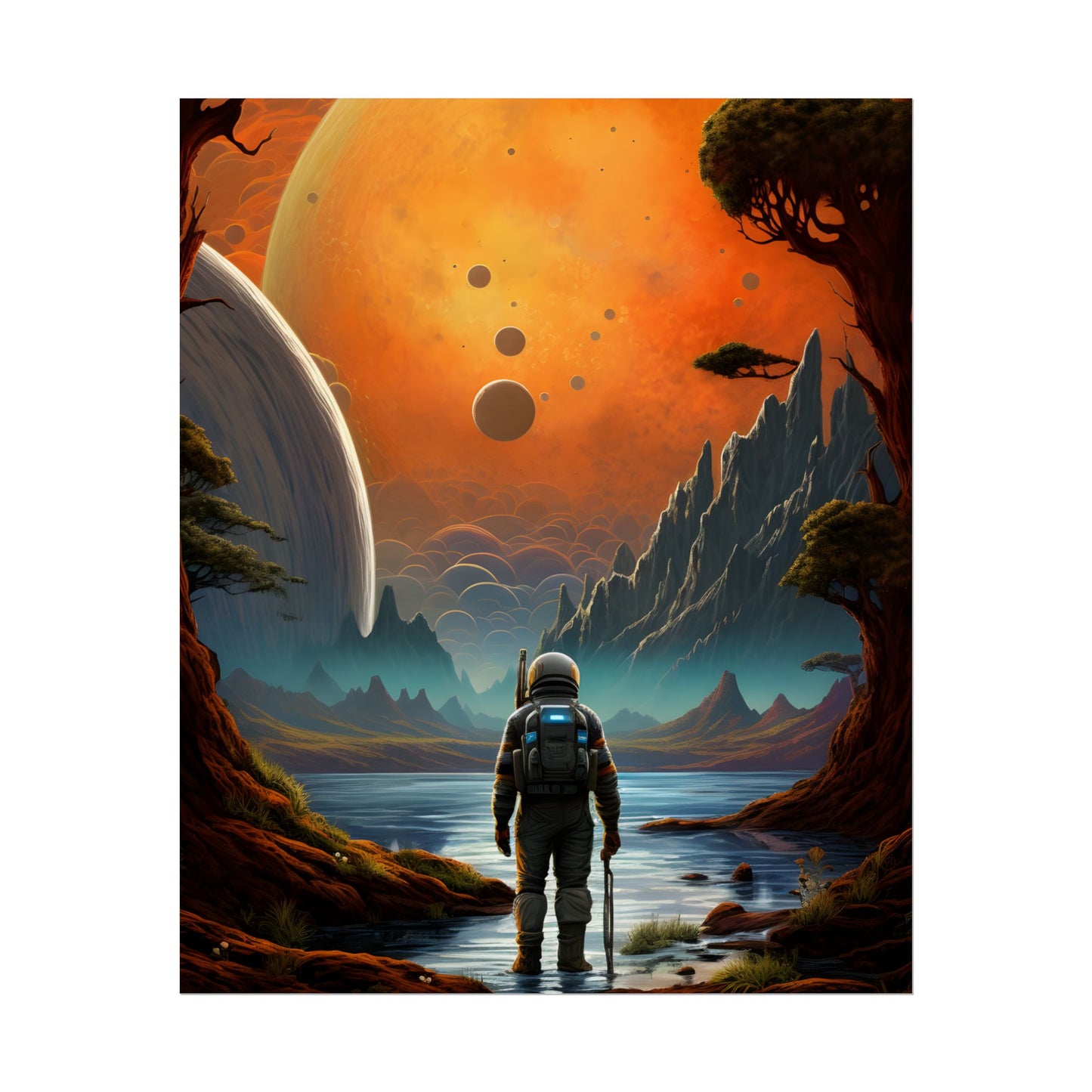 Futuristic Wilderness Explorer: Jetpack Adventure Art - Poster