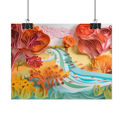 Magical Beach Landscape: Serene Paper Quilled Artwork - Poster