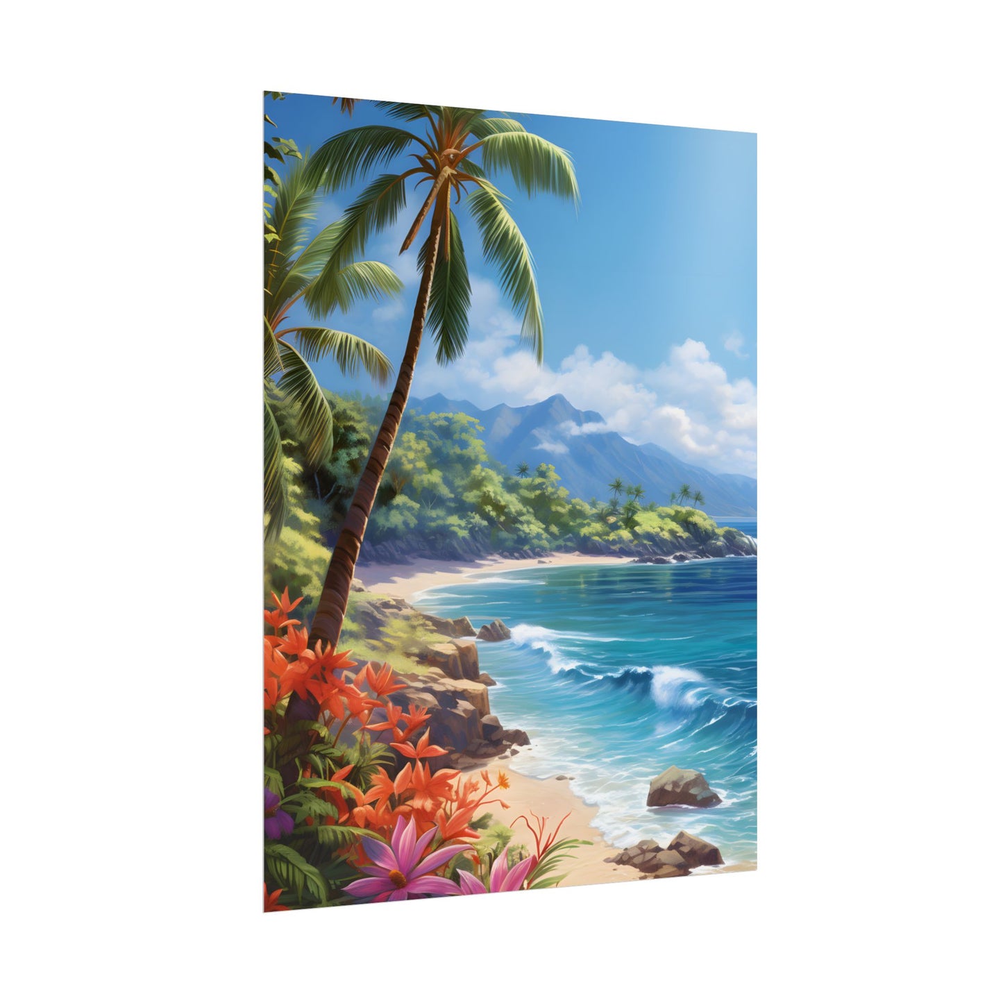 Tropical Paradise: Serene Island Oasis in Tranquil Blue Skies - Poster