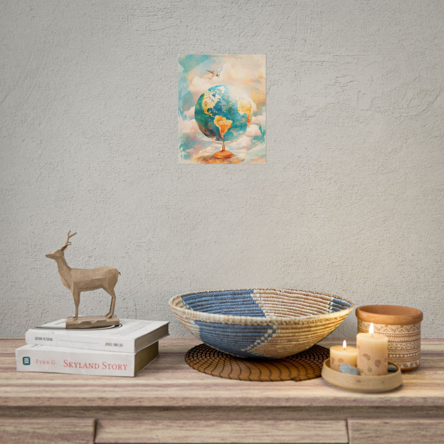 Vintage Globe with 80 Iconic Landmarks: Educational Artwork - Poster
