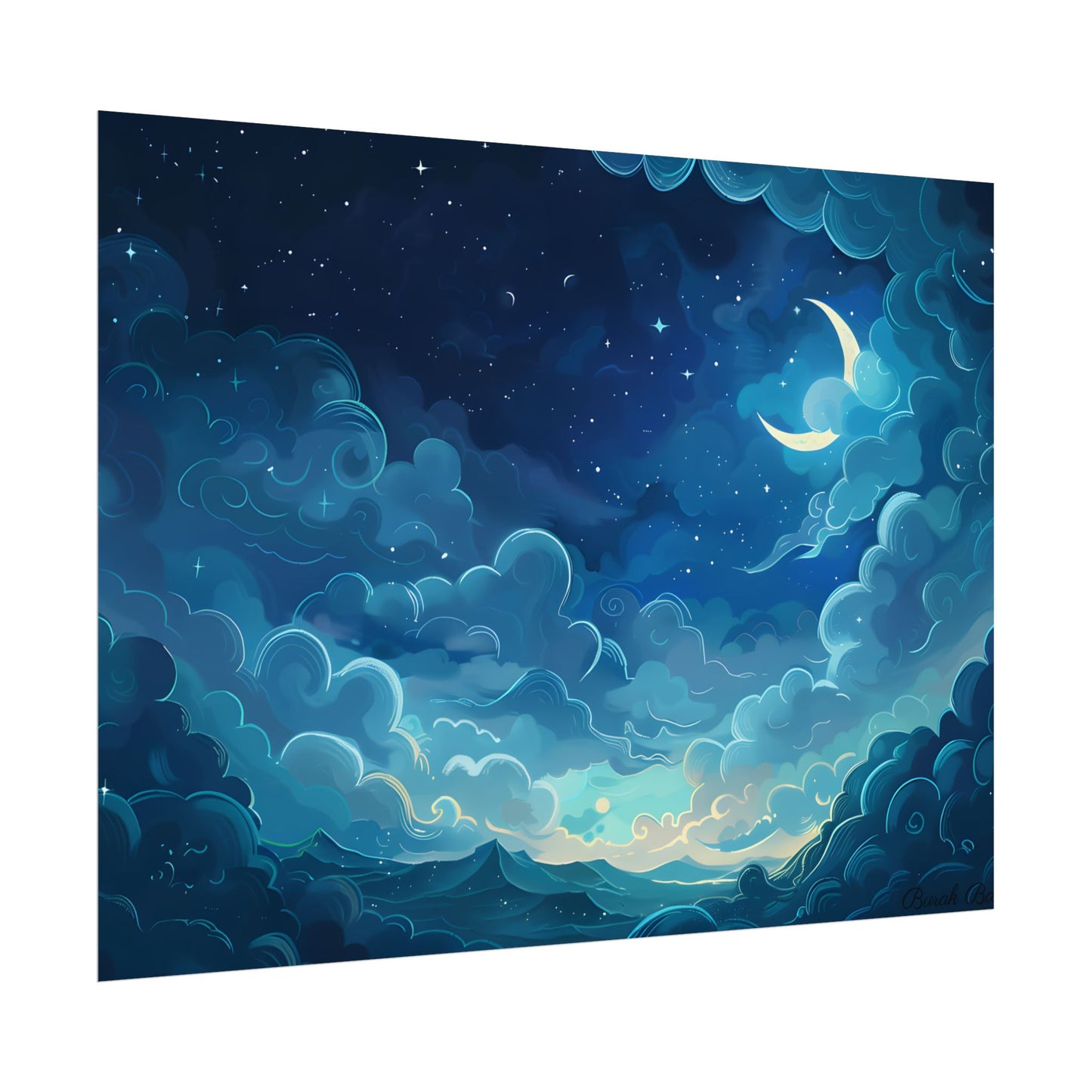 Whimsical Dreamy Night Sky: Bird in Flight Digital Art - Poster