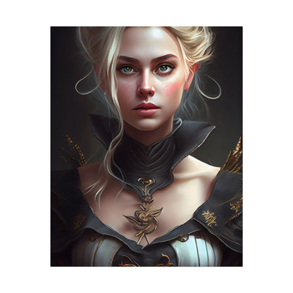 Stunning Blonde Portrait: Elegant Vintage Dress - Poster