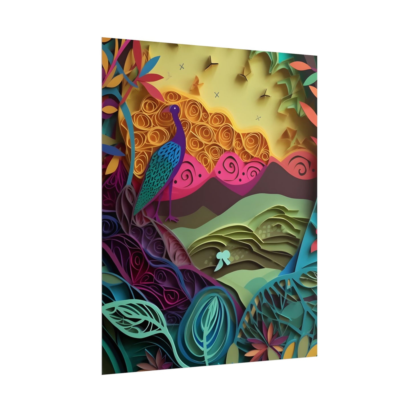 Vibrant Indian Quilling Art: Traditional Landscape Decoration - Poster