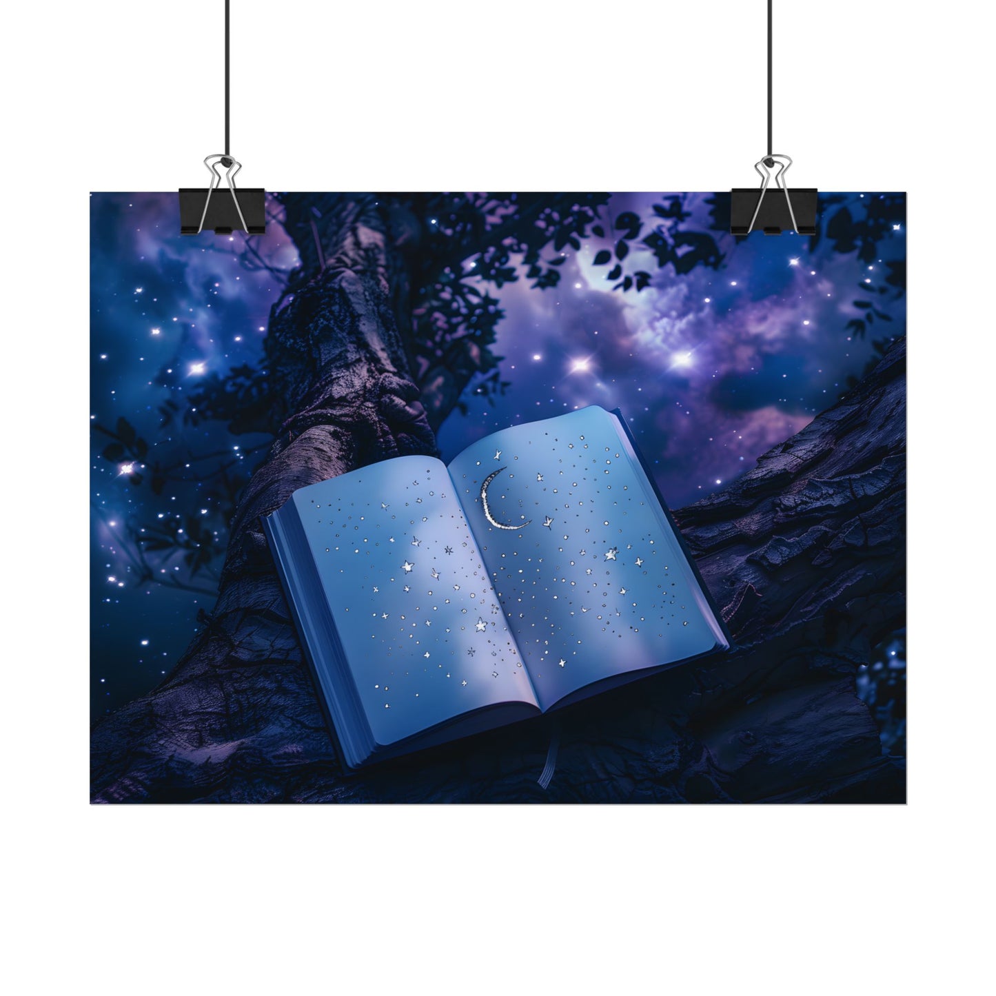 Mystical Night Sky: Celestial Dreams with Crescent Moon and Stars - Poster