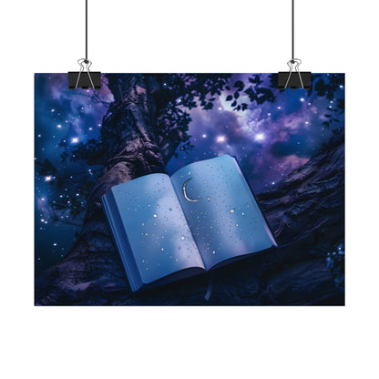 Mystical Night Sky: Celestial Dreams with Crescent Moon and Stars - Poster