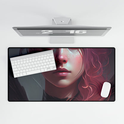 Astonishing Female Portrait with Pink Hair: Enchanting Outdoor Artwork - Desk Mat