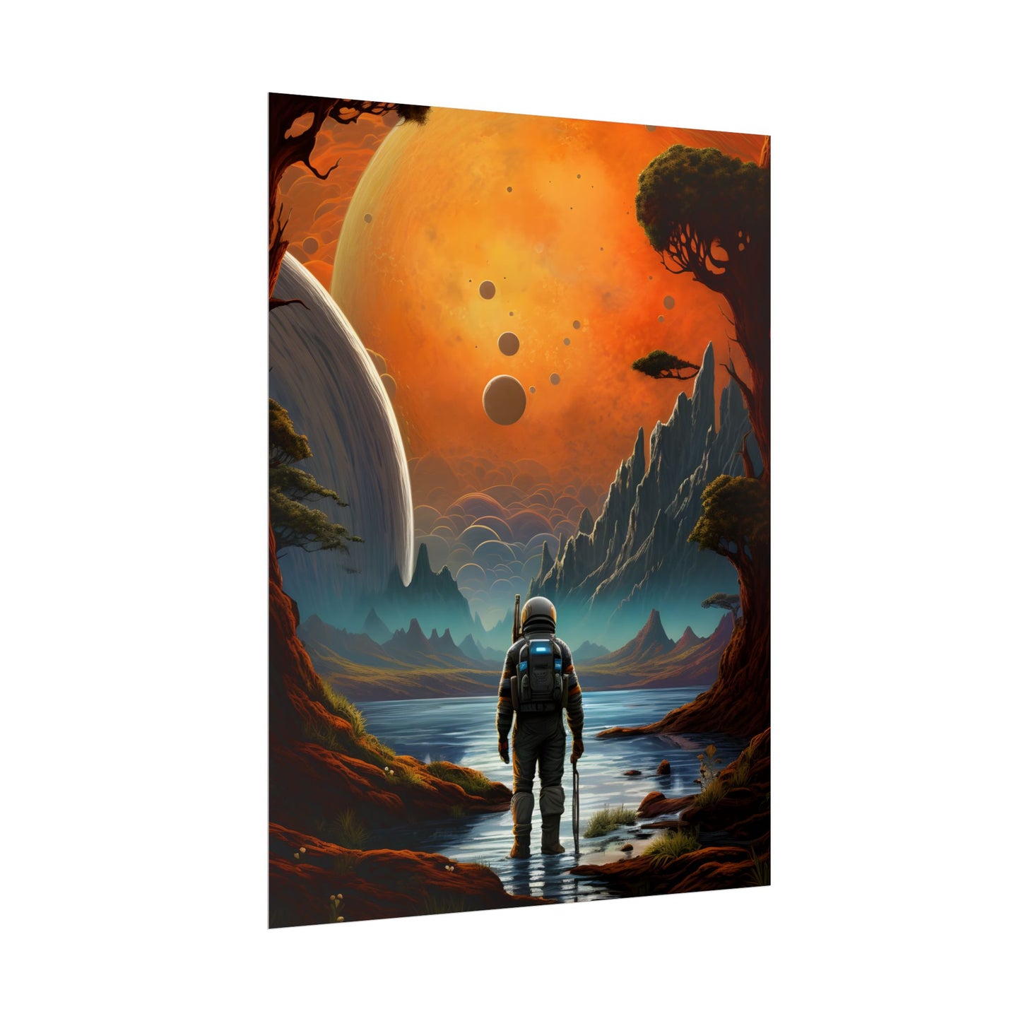 Futuristic Wilderness Explorer: Jetpack Adventure Art - Poster