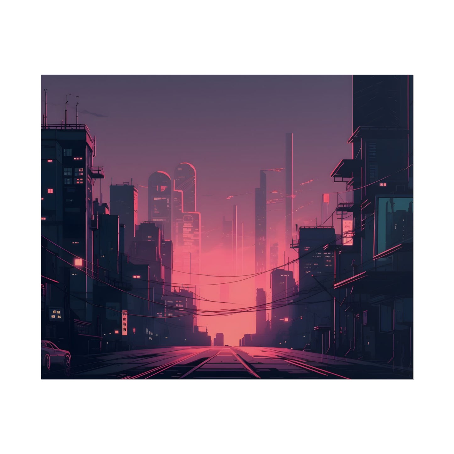 Cyberpunk Nighttime Cityscape: Melancholic Mood - Poster