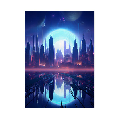 Melancholic Cyberpunk Night: Dark Cityscape Digital Art - Poster