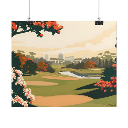 Retro Golf Illustration: Classic Course Art - Poster