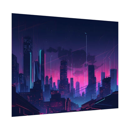 Melancholic Cyberpunk Cityscape: Nighttime Digital Art - Poster