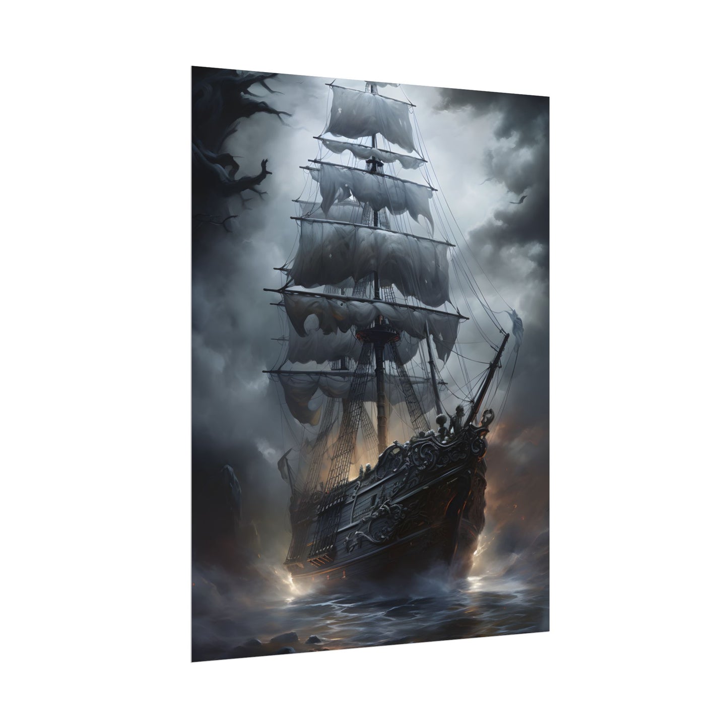 Ghostly Pirate Sails: Abandoned Ship at Sea - Poster