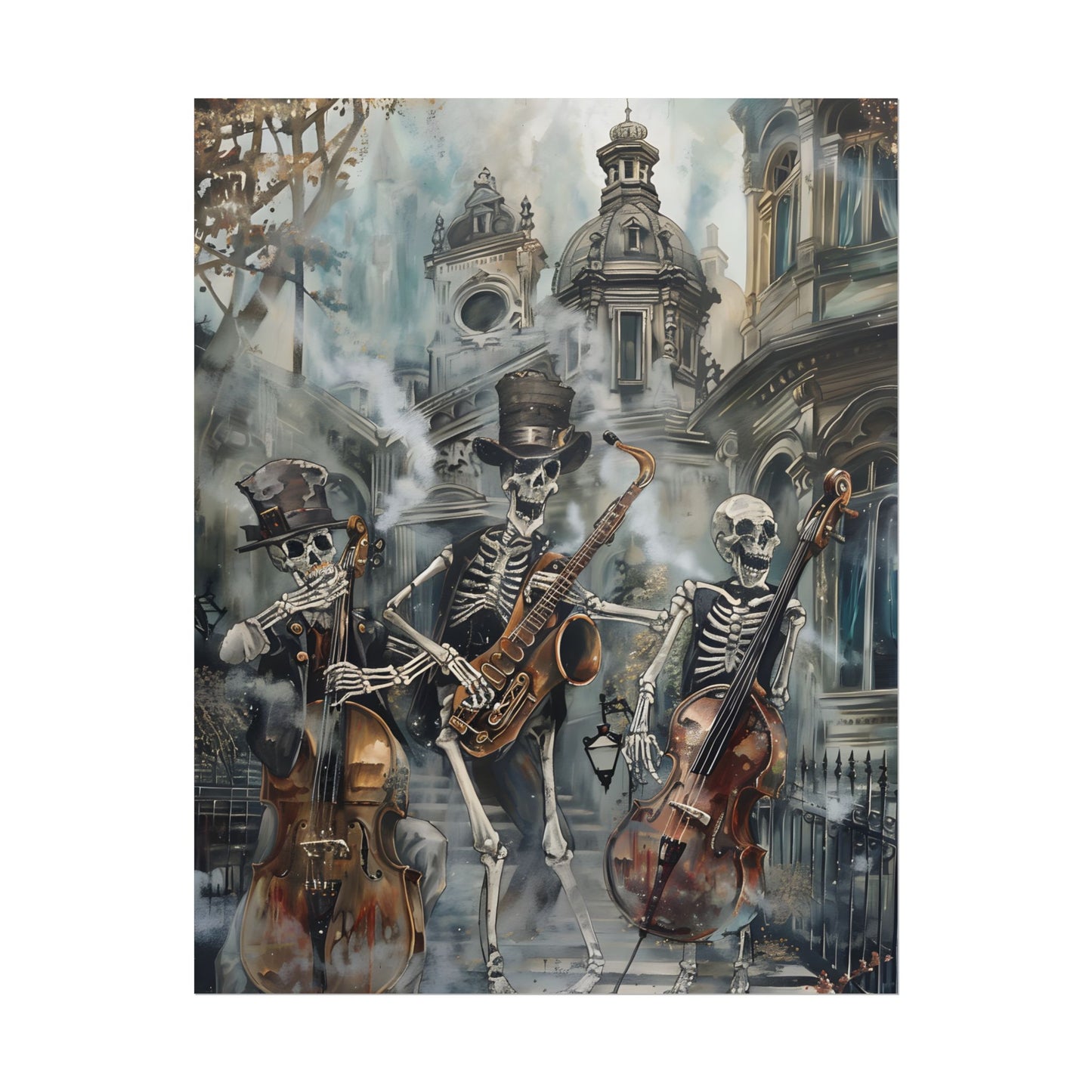 Victorian Lowbrow Jazz: Skeleton Band in Artistic Swing - Poster
