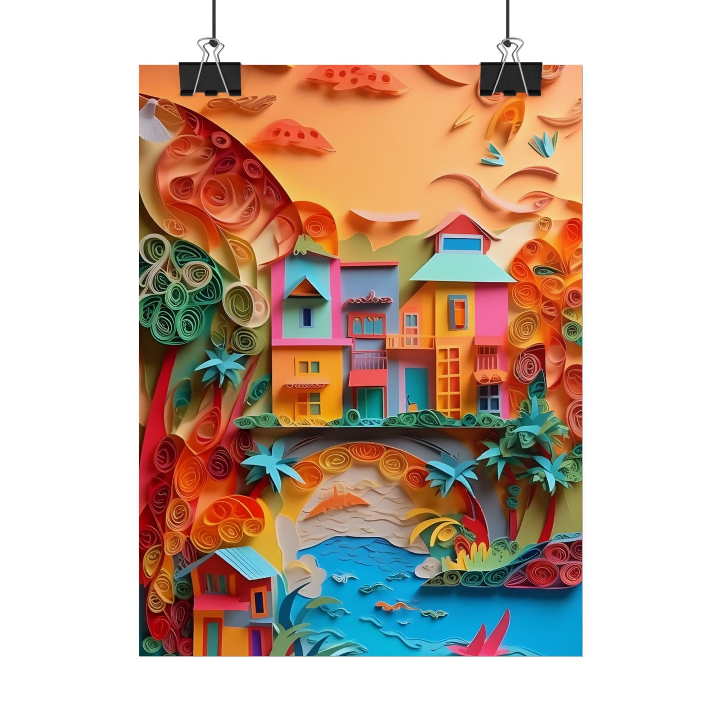 Eye-Catching Beach Paper Quilling: Quilled Landscape Artwork - Poster