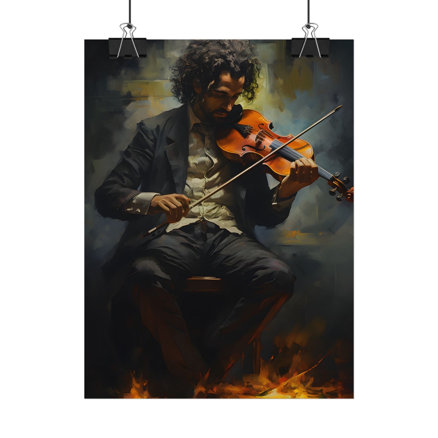 Mysterious Musician Portrait: Digital Artwork - Poster