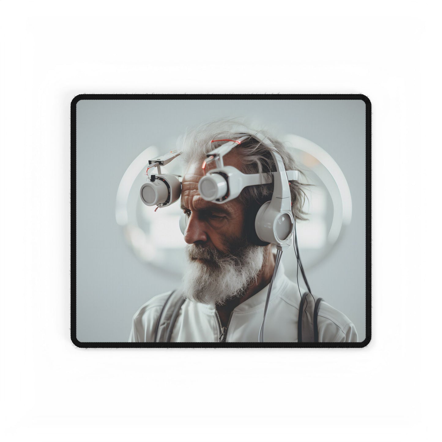 Futuristic Tech-Savvy Senior: Digital Art - Desk Mat