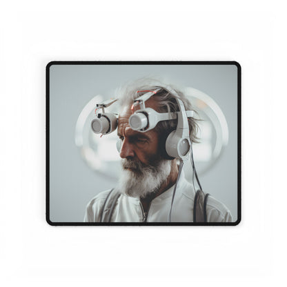Futuristic Tech-Savvy Senior: Digital Art - Desk Mat