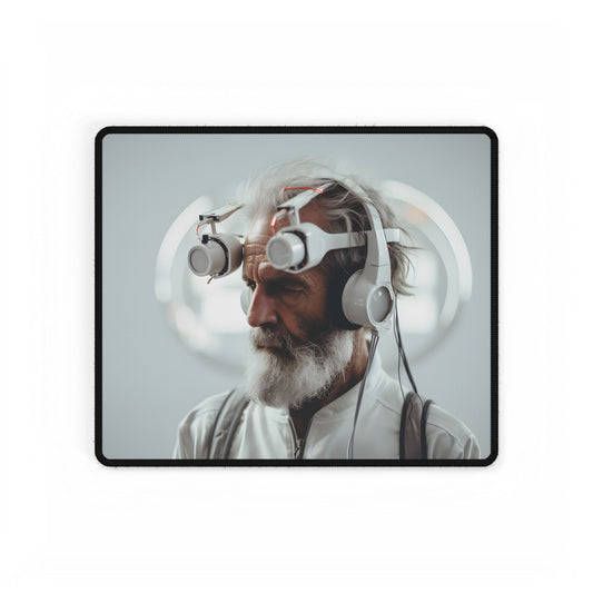 Futuristic Tech-Savvy Senior: Digital Art - Desk Mat