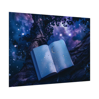 Mystical Night Sky: Celestial Dreams with Crescent Moon and Stars - Poster