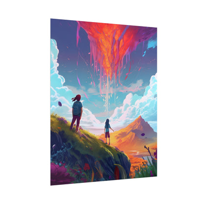Children's Serene Moment: Meadow Under a Cloudy Sky - Poster