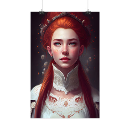 Soft Glow Redhead Portrait: Elegant Female Artwork in Dress - Poster