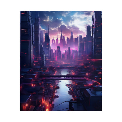 Dystopian Cyberpunk Cityscape: Neon Futuristic Artwork - Poster