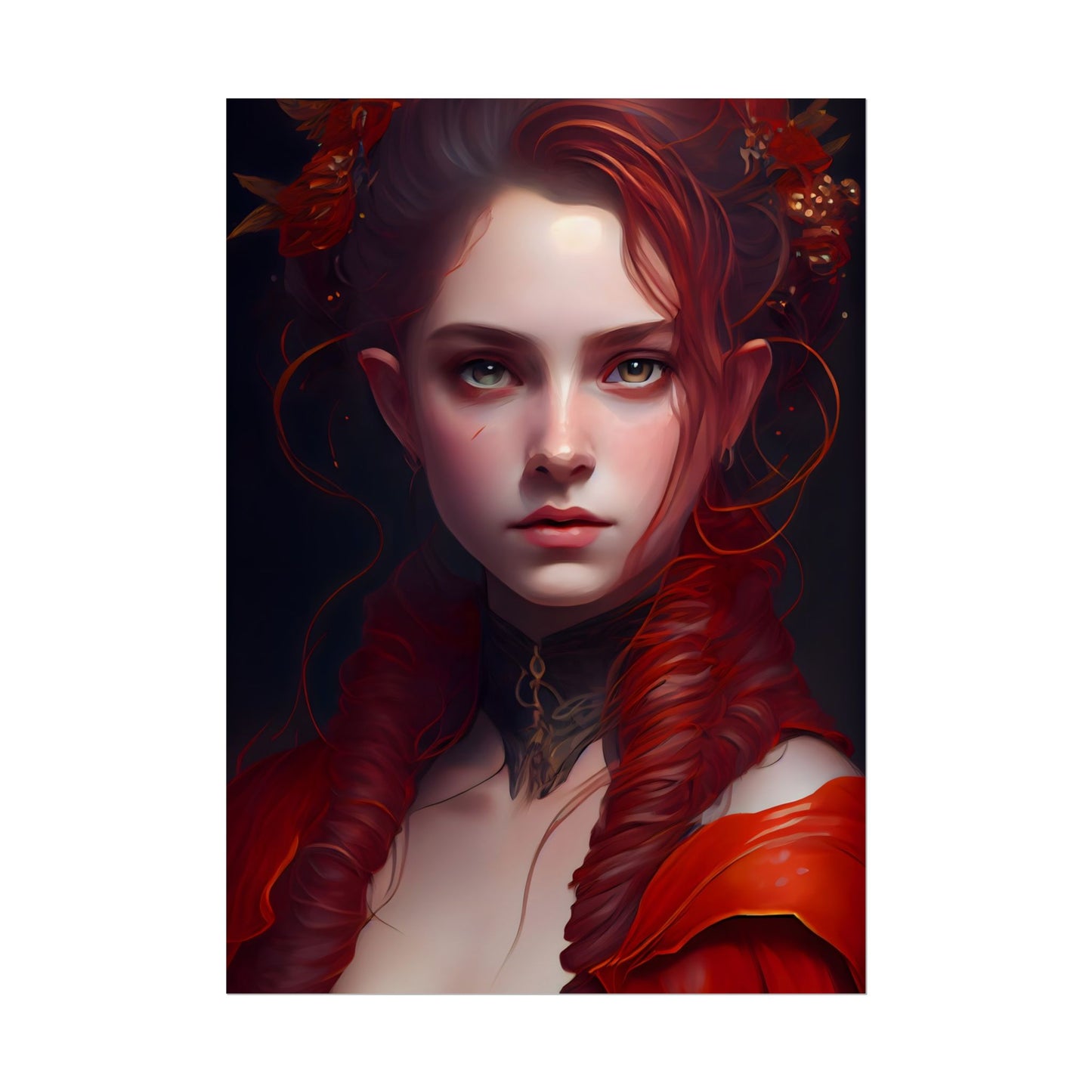 Redhead Portrait: Vibrant Dress Artwork - Poster