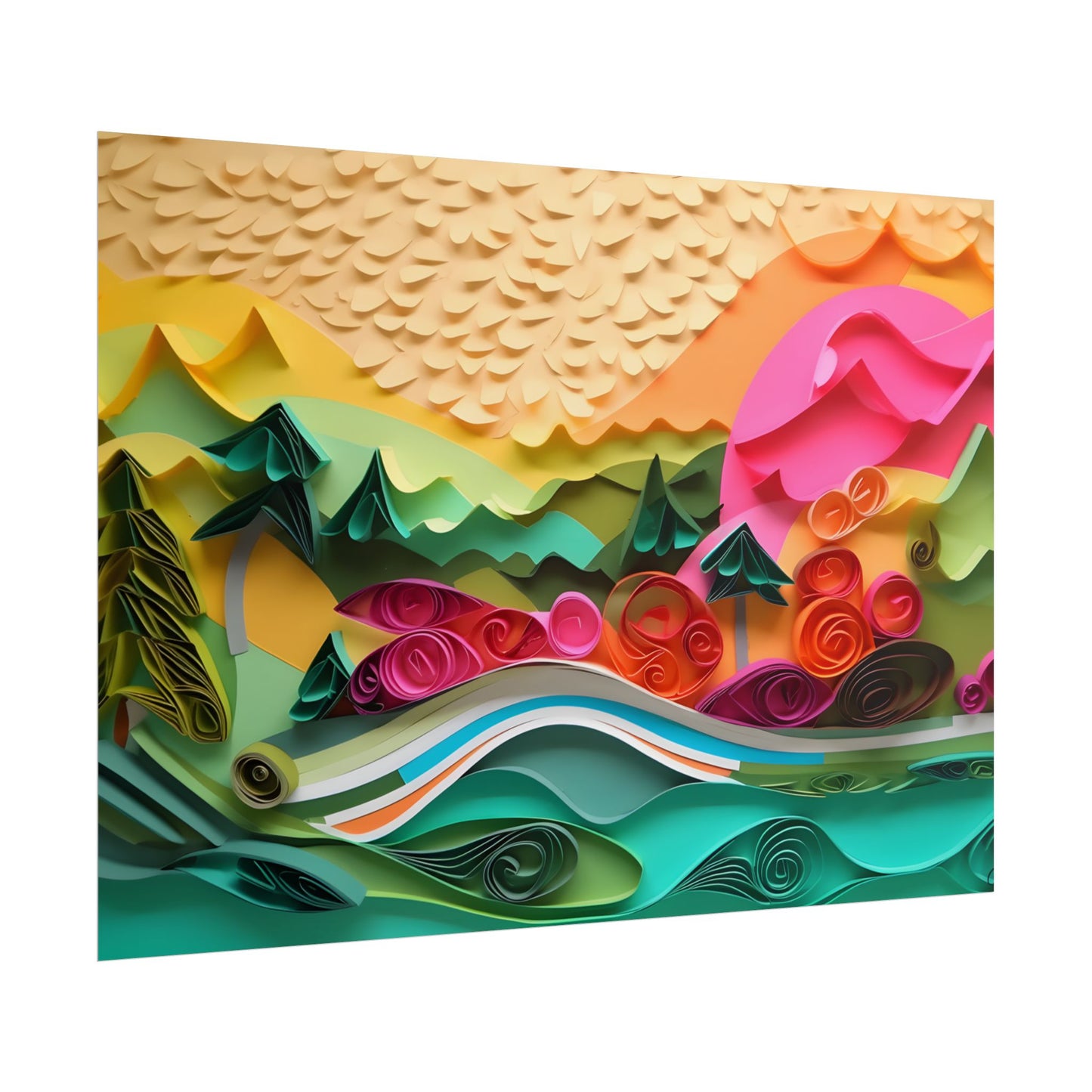 Magical Beach Landscape: Paper Quilling Art Piece - Poster