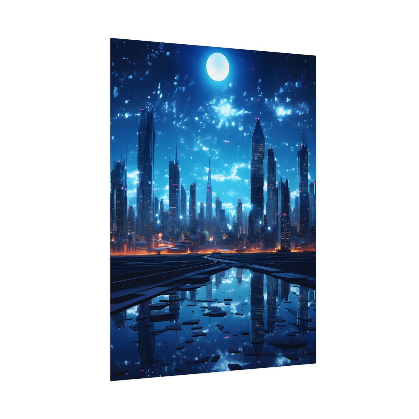 Cyberpunk Night: Quiet Cityscape Digital Art - Poster