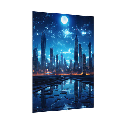 Cyberpunk Night: Quiet Cityscape Digital Art - Poster