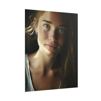 Grinning Woman: Close-Up Portrait with Joyful Expression - Poster