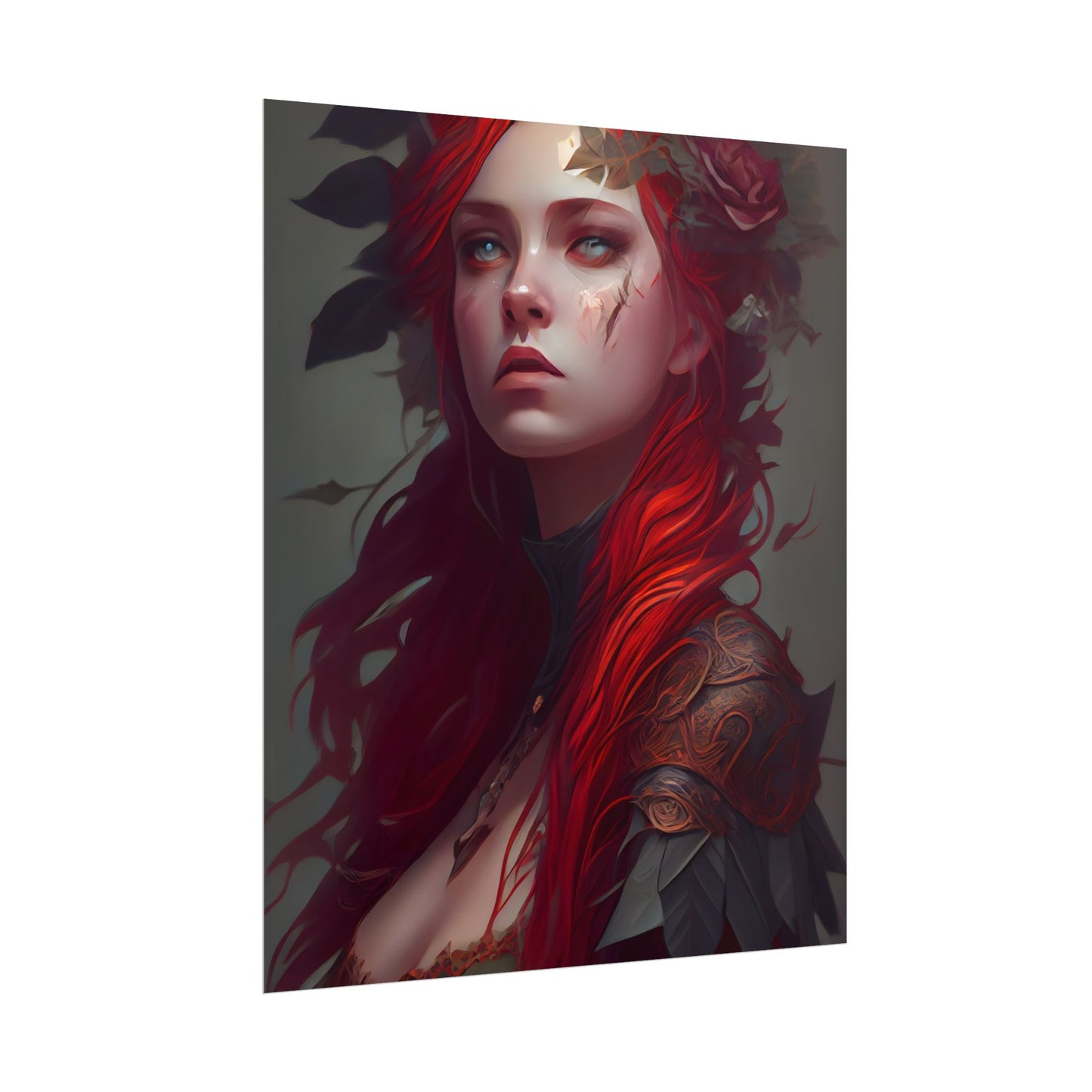 Intimate Red Hair Portrait: Artistic Female Figure in Black Dress - Poster