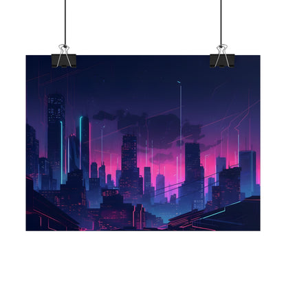 Melancholic Cyberpunk Cityscape: Nighttime Digital Art - Poster