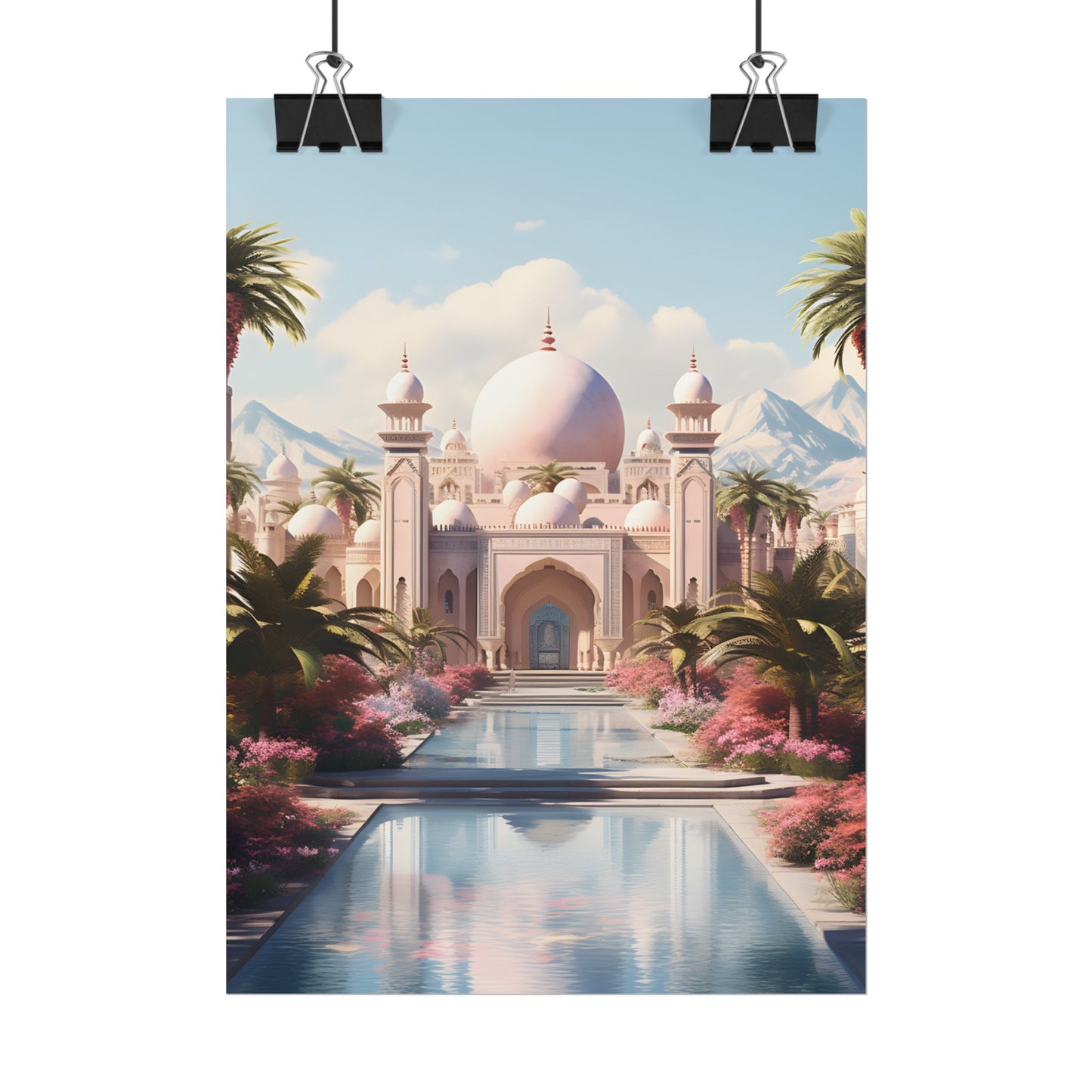 Serene Arabian Desert Oasis: Camels in a Palm Tree Landscape - Poster