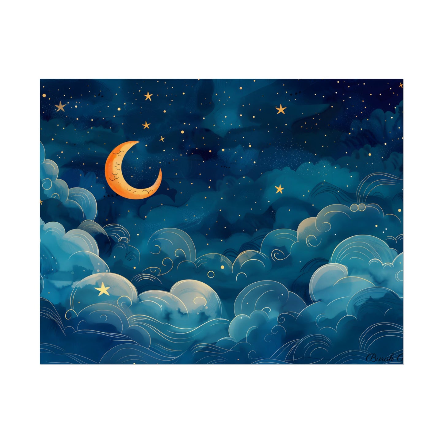 Whimsical Dreamy Night Sky: Small Town Illuminated by Pastel Stars - Poster