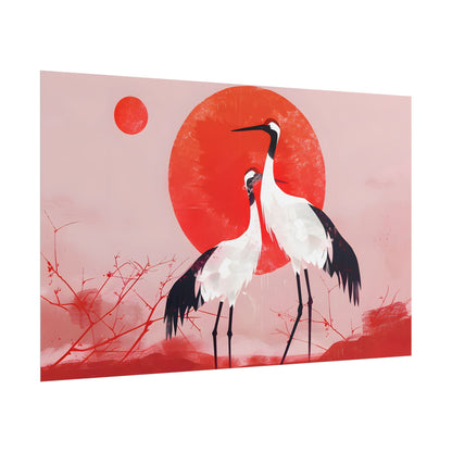 Peaceful Crane Sanctuary: Serene Landscape Nature Art - Poster