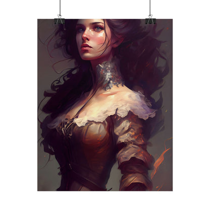 Lovely Brown Hair Portrait: Stunning Female Art - Poster