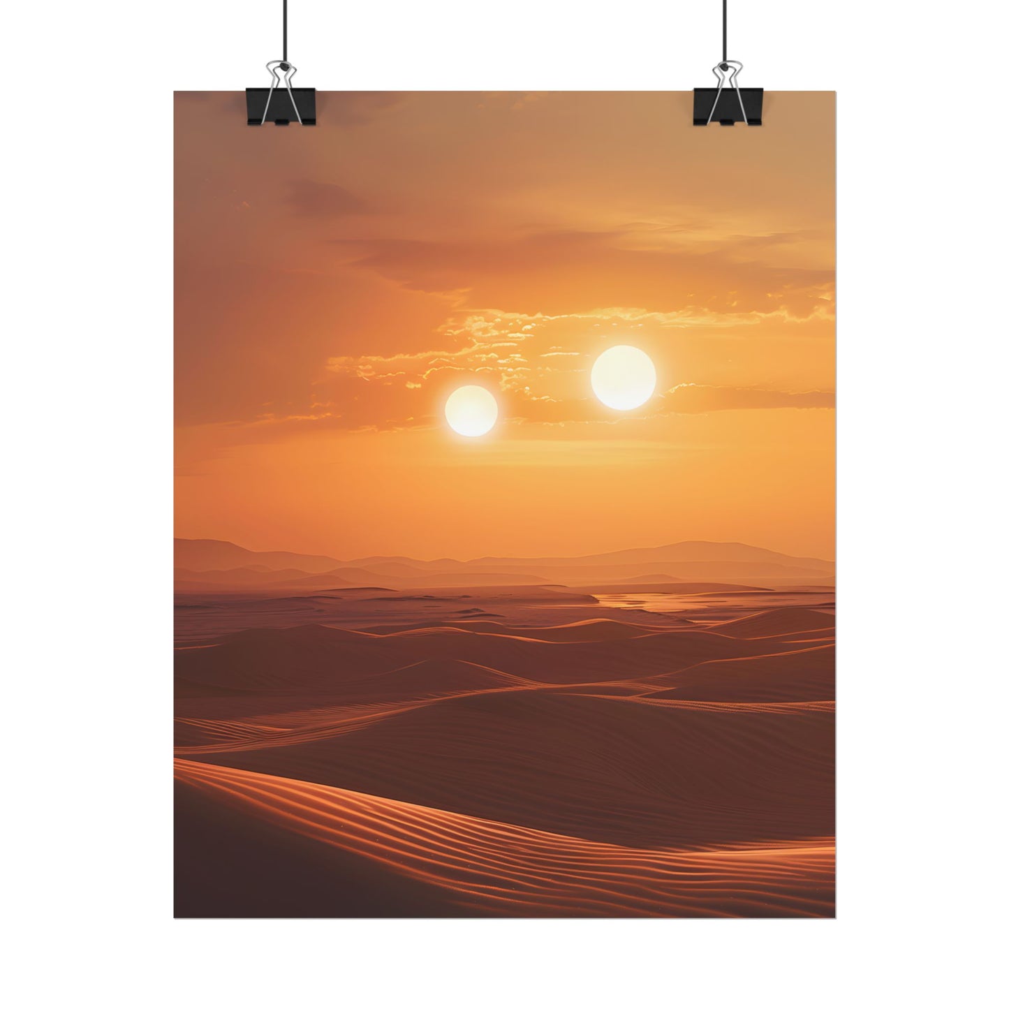 Serene Binary Sunset Artwork: A Peaceful Landscape - Poster