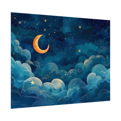 Whimsical Dreamy Night Sky: Small Town Illuminated by Pastel Stars - Poster