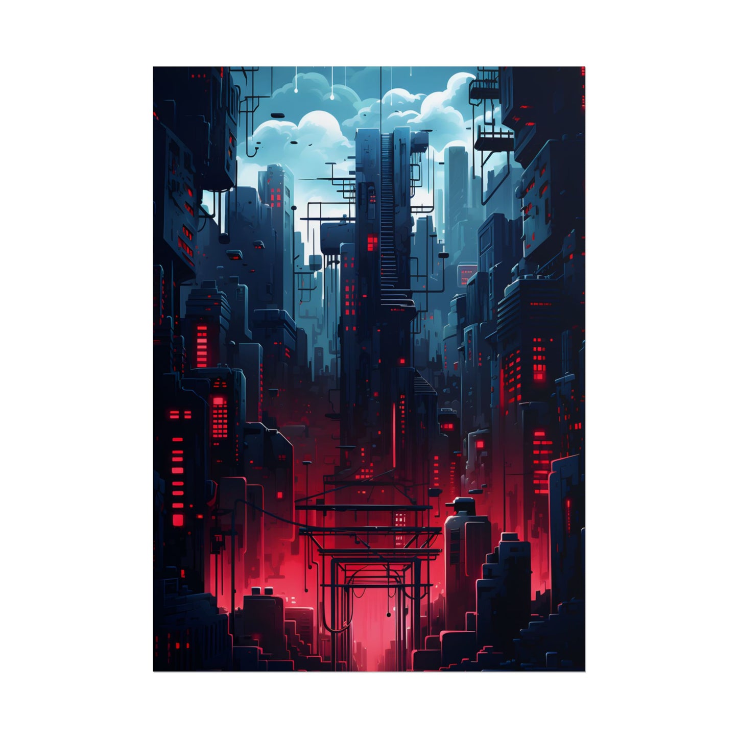 Cyberpunk Melancholy: A Nightly Cityscape Digital Art - Poster