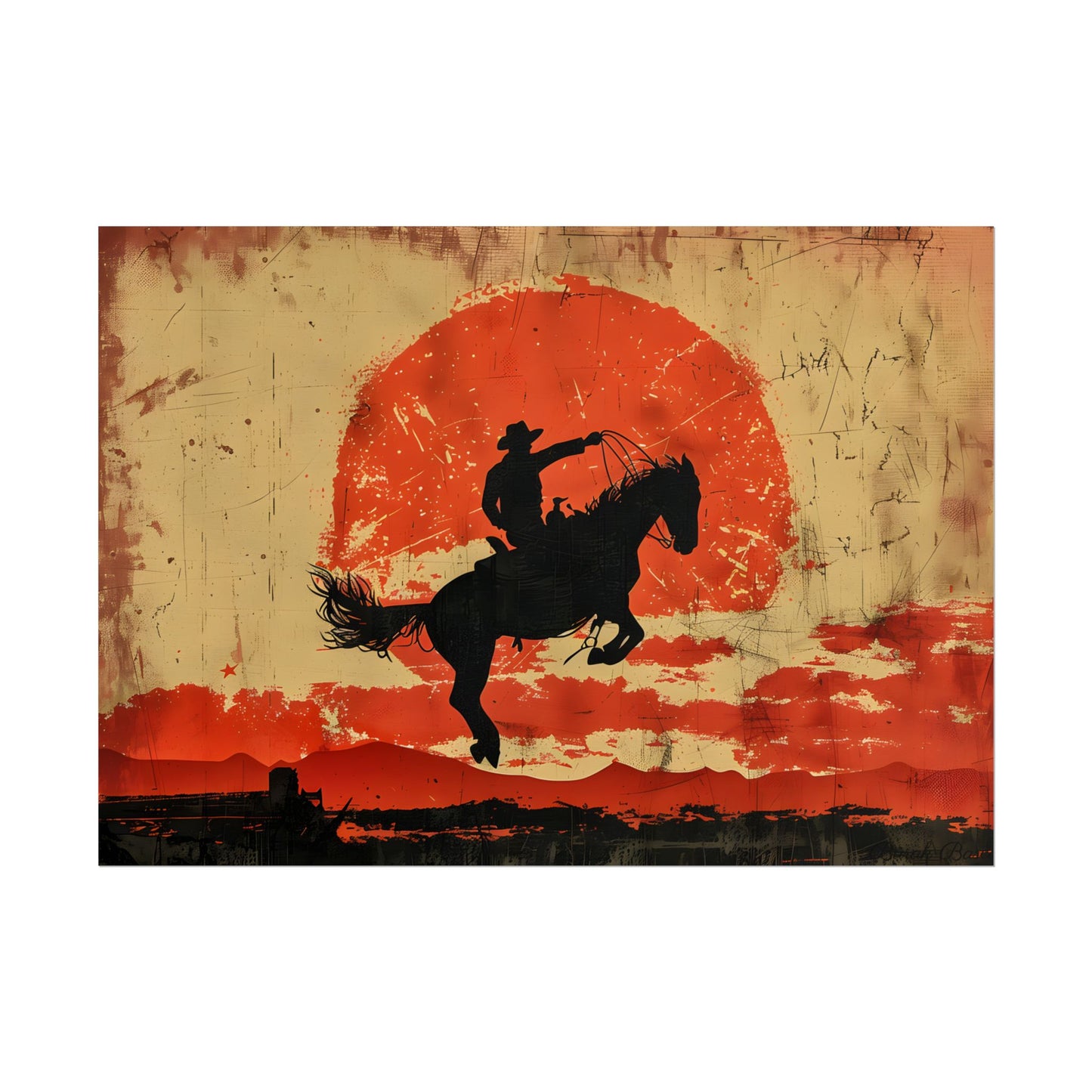 Vintage Rodeo Cowboy: Classic Bucking Bronco Art - Poster